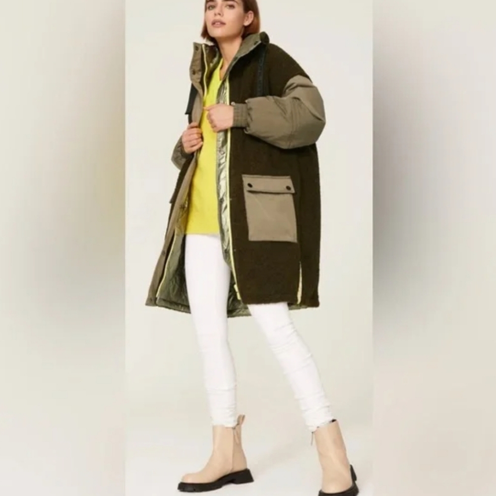 Dualist RTR Charlie Olive Faux Sherling Metallic Quilted Reverible Coat Size T3